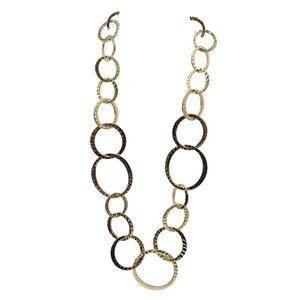Gold Tone Hammered Link Chain Necklace With Adjustable Clasp 27 in